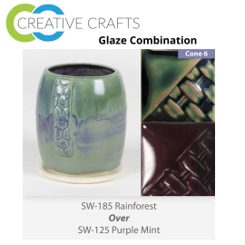 Rainforest SW185 over Purple Mint SW125 Stoneware Glaze Combination Rainforest SW185 over Purple Mint SW125 Stoneware Glaze Combination